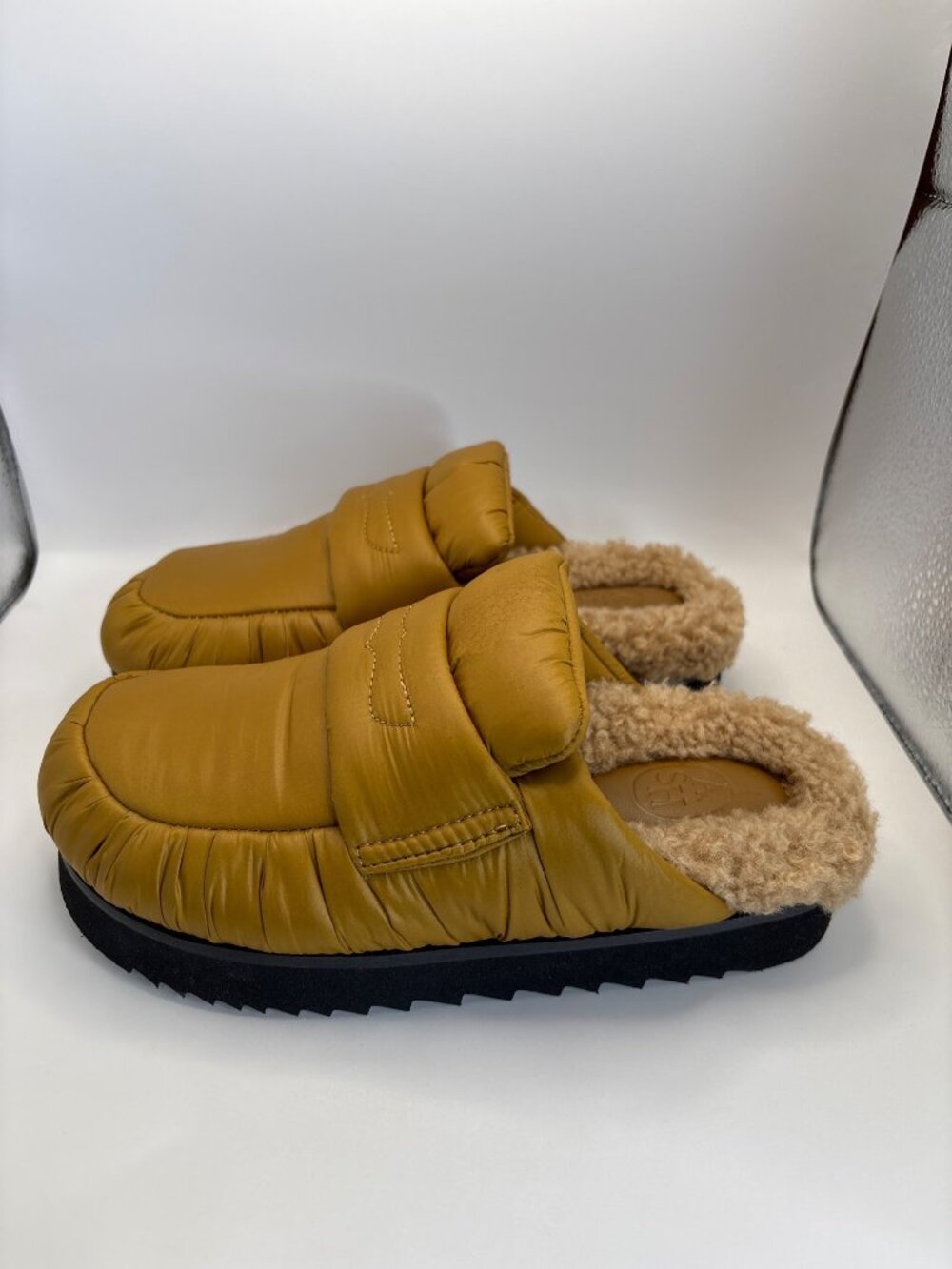 ASH Gong Puffy Loafer Mule Faux Shearing Fur Lining Honey Brown Size 6 NWOB - Picture 3 of 8